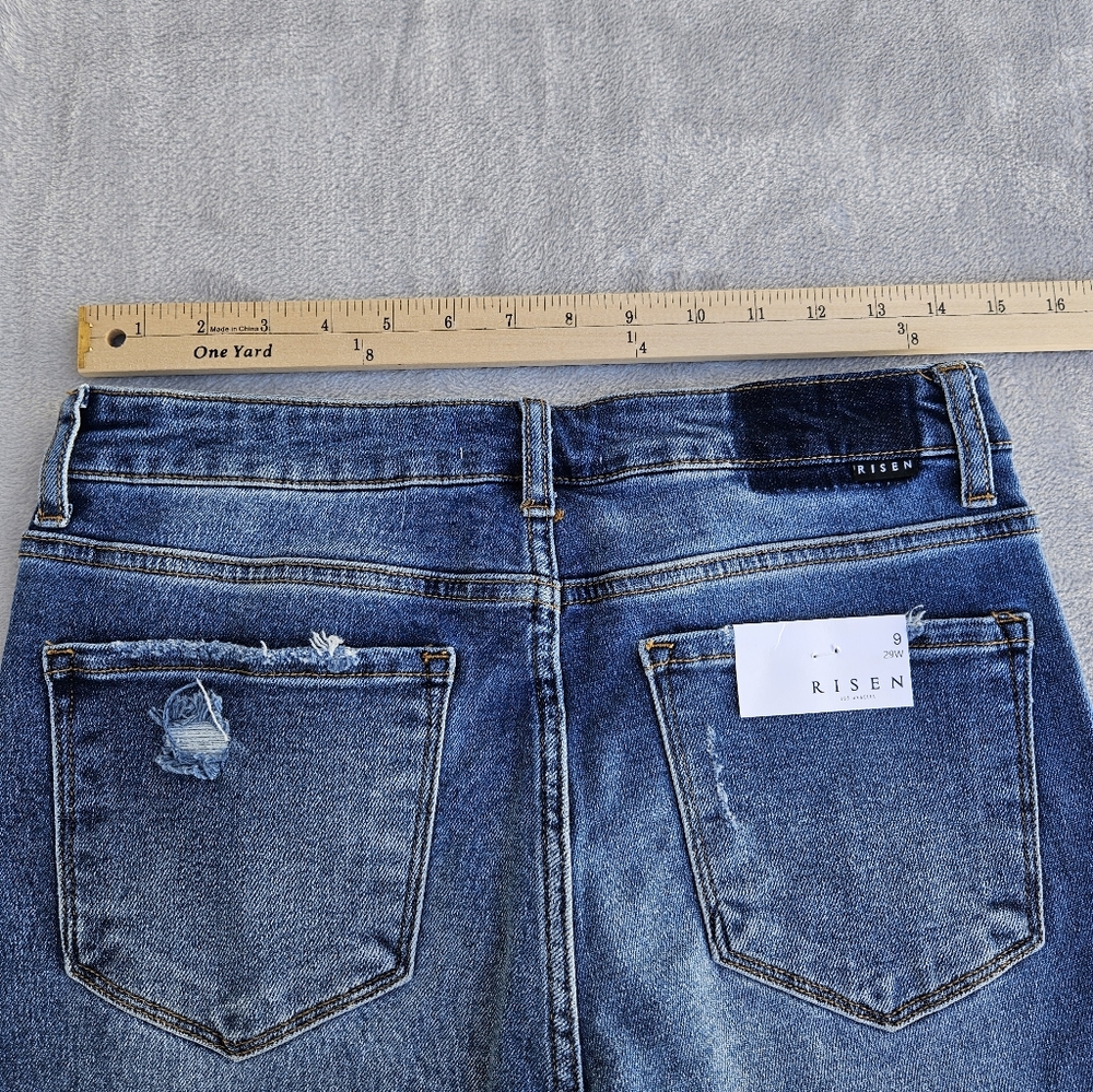 Risen High Rise Flare Cropped Button Fly Medium Wash 5 Pocket Jeans 9/29 - Picture 7 of 14